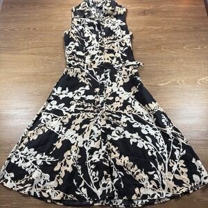 H&M Women's Size 8 100% Linen Sleeveless Button Front Midi Dress Floral Print